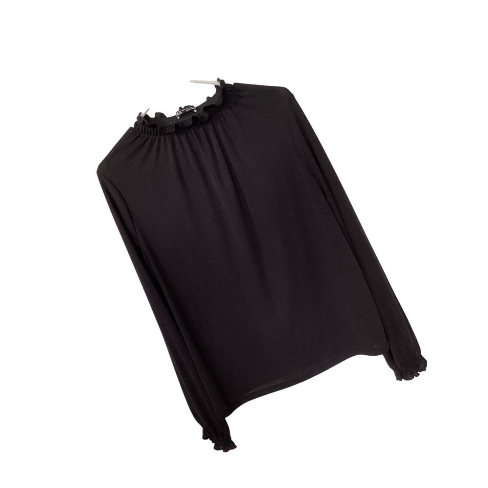 Zara Women's Cinched Mock Neck Blouse Top Long‎ Sleeves Black Size Medium